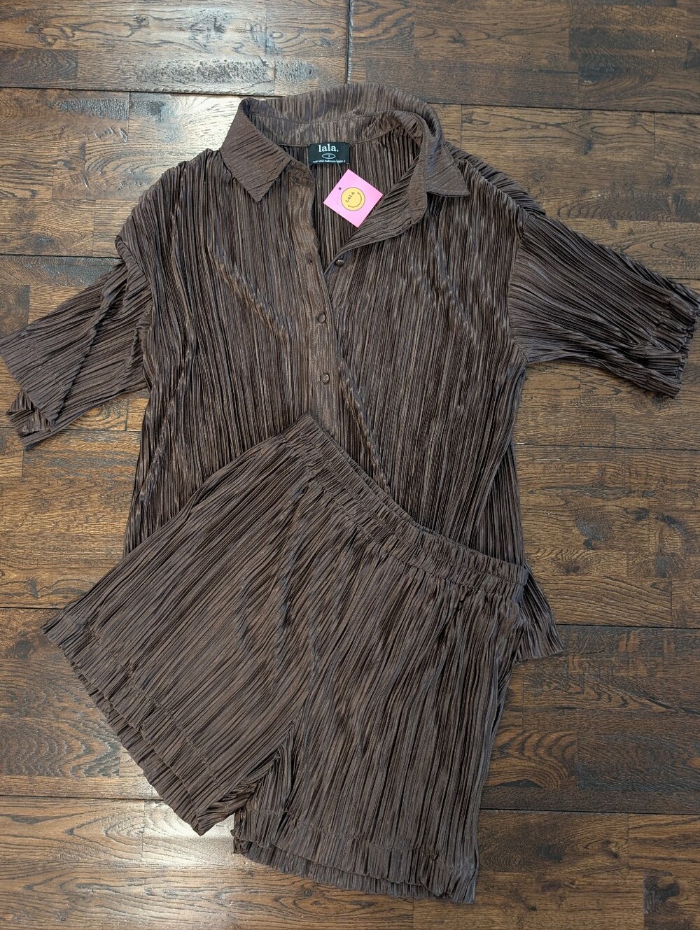 NWT - Dresses In LALA Plisse Mocha Short Set (S) - Picture 5 of 9